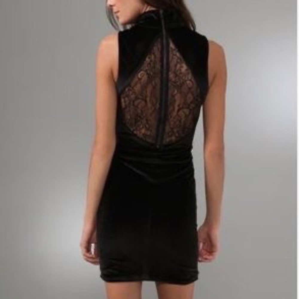Alice + Olivia Grey Velvet and Lace Dress